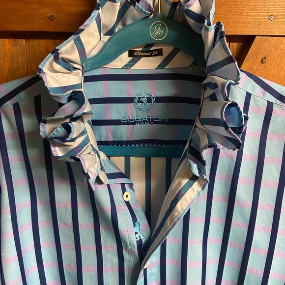 Bugatchi Upcycled Men’s to Ladies Button up  ruffle collar blouse - Picture 2 of 2
